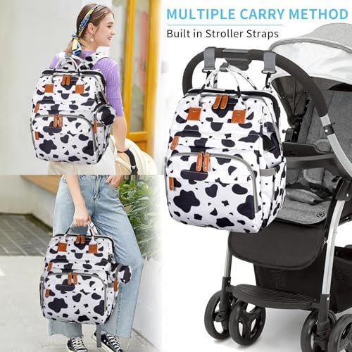 KABAQOO Diaper Bag Backpack with Detachable Changing Station, Large Capacity Baby Diaper Bags for Boys & Girls, Baby Registry Search Stuff & Shower Gifts, Newborn Essentials Must Haves, Cow - color: Cow