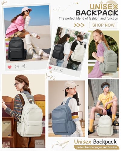 SEAFEW Small Backpack for School Girls Kids Women, Waterproof Bookbag Cute High School Backpack for Men Teen Boys, Lightweight College Back Pack Mochilas Escolares para Casual Daypack Rucksack White - color: White