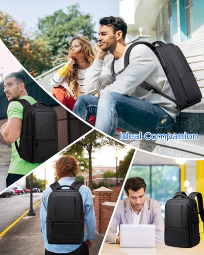 Fenree.geer Expandable Travel Laptop Backpack, 15.6 Inch Computer Backpack with USB Charging Port, Water Resistant Black Mens Laptop Bag - style: Travel Backpack