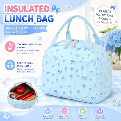 BTOOP School Backpacks for Teen Girls Bookbags Lightweight Kids Backpack School Bags Set with Lunch Box Pencil Case - color: Blue Bow
