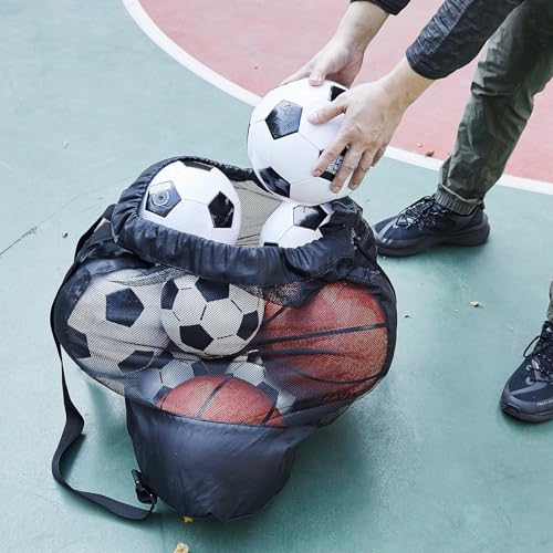 2 Pack Heavy Duty Soccer Ball Bag,Volleyball Ball Bag with Adjustable Strap,soccer Ball Bags for Coaches, Mesh Ball Bag for Holding Basketball, Volleyball, Baseball, Swimming Gear - color: Black-S