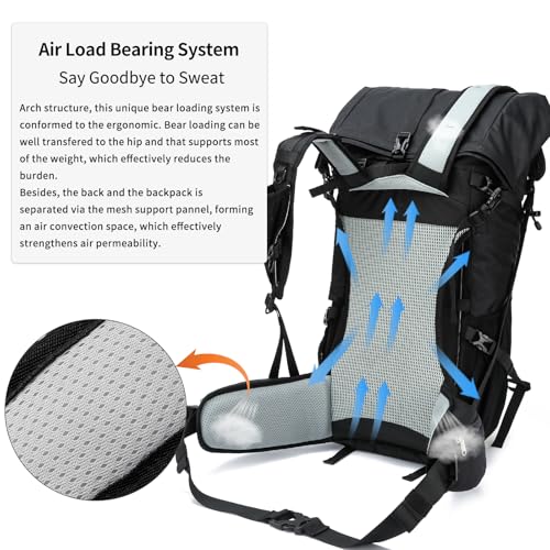 Hiking Backpack,40L to 50L Extra Large Capacity Hiking Bag,Internal Frame Camping Backpack,Upgraded X-PAC Lightweight Sport Daypack Travel Backpack Fit For Mountain Climbing Camping(Black) - color: Black