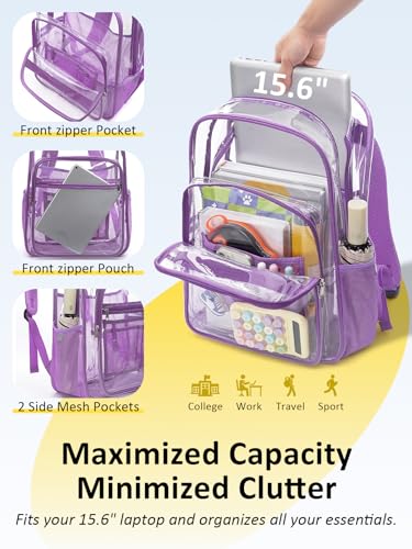 Clear Backpack Heavy Duty With A TSA Lock, 18 Inch Large Clear Back pack, Transparent See Through Bookbag for College, Work, Travel, Sport- Violet - color: Purple