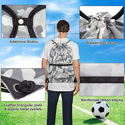 draw string back bag, Large Gym Sports string backpack for men and women with front zipper pocket and inside zipper pocket to keep key or phone (Grey camo) - color: Grey Camo, style: Drawstring With Front Pocket