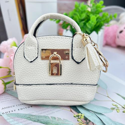 2 PCS Mini Coin Purse Keychain Mini Tote Bag Keychain PU Leather Little Cosmetic Bag for Women Key Lipstick Card Data Cable Organizer - color: Pink + White