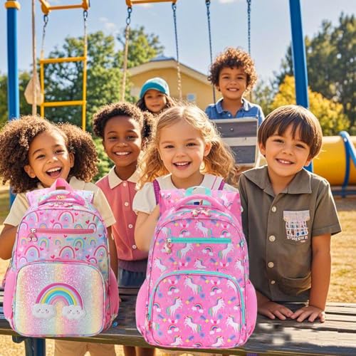 RHCPFOVR Kids Backpack for Girls - Girls Backpack 3-8 Ages Unicorn for Kids 15 Inch School Bookbag for Kindergarten Elementary School Bookbag for Girl 1st 2nd Grade - style: Pink Unicorn