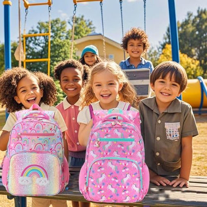 RHCPFOVR Kids Backpack for Girls - Girls Backpack 3-8 Ages Unicorn for Kids 15 Inch School Bookbag for Kindergarten Elementary School Bookbag for Girl 1st 2nd Grade - style: Pink Unicorn