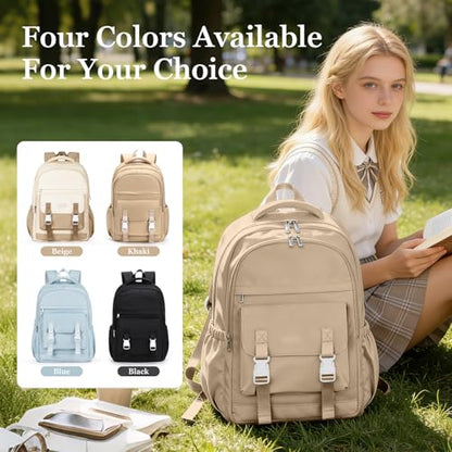 School Backpack For Women Men College Backpack With Lots Of Pockets Cute BookBag Casual Daypack Backpacks For Teens Girls Boys Waterproof(Khaki) - color: D4-khaki