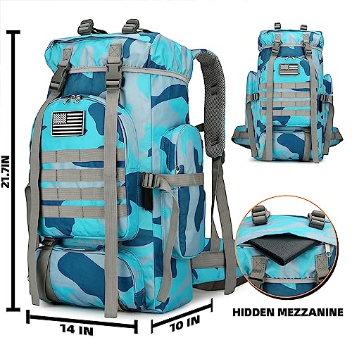 45L Hiking Backpack Waterproof Travel Backpack Lightweight Outdoor Daypack Camping Backpack for Men Women (Blue Camo) - color: Blue Camo