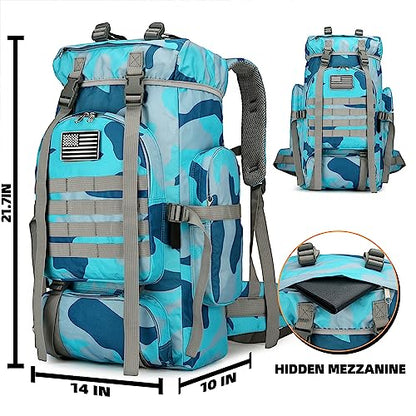 45L Hiking Backpack Waterproof Travel Backpack Lightweight Outdoor Daypack Camping Backpack for Men Women (Blue Camo) - color: Blue Camo