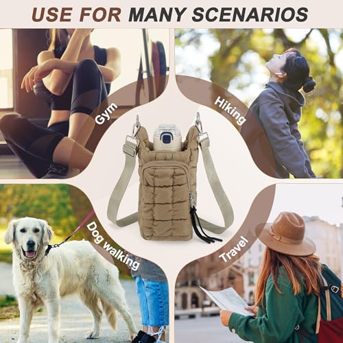 Water Bottle Carrier Bag, Convenient and Durable, Crossbody Water Bottle Holder for Hiking, Cycling - color: Khaki