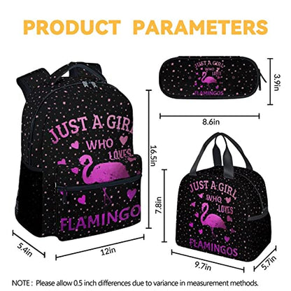 Flamingo Backpack with Lunch Box - Set of 3 School Backpacks Matching Combo - Cute Pink Bookbag and Pencil Case Bundle - color: Color-4-2