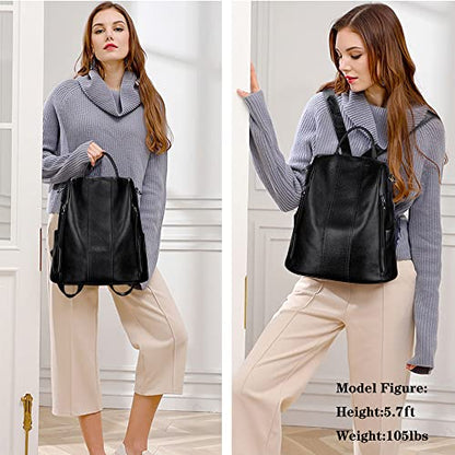 S-ZONE Leather Backpack Purses for Women Antitheft Rucksack Shoulder Bag Medium - color: Black