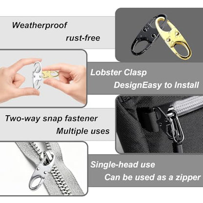 Zipper Clips Anti Theft, Double Opening Small S Carabiner, Zipper Pull Replacement, for Backpack Purse Luggage Suitcase - color: Silver + Black + Gold