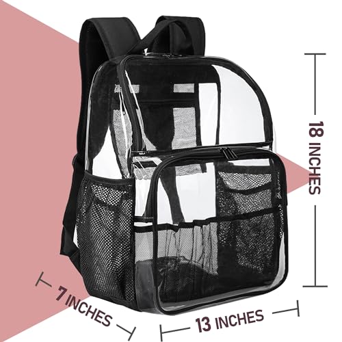 Clear Backpack,18'' See Through Backpack School Approved Heavy Duty Clear Bookbag Transparent Bag for College Work Travel Security,Black - color: Black