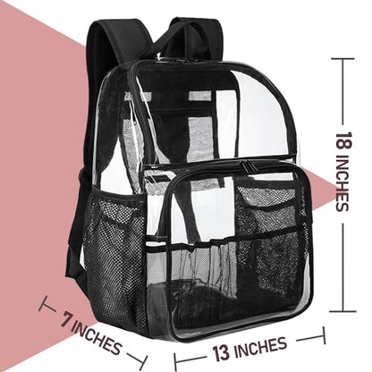 Clear Backpack,18'' See Through Backpack School Approved Heavy Duty Clear Backpack Transparent Bookbag for College Work Travel Security,Red - color: Red
