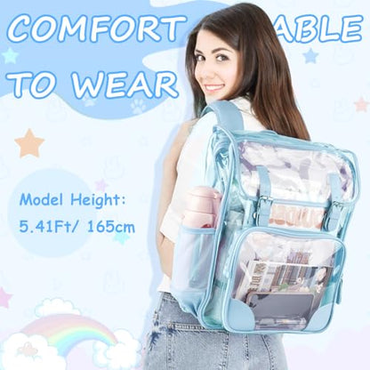 Clear Backpack,Heavy Duty Waterproof Clear Bookbag for School College Work Travel Security - Blue - color: Refined Blue