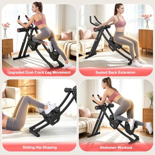 RELIFE REBUILD YOUR LIFE Dual Track Ab Machine, Foldable Abdominal Workout Trainer, Independent Ab Workout Equipment for Home Gym, Core Strength Training Gear Max Load 440 LBS