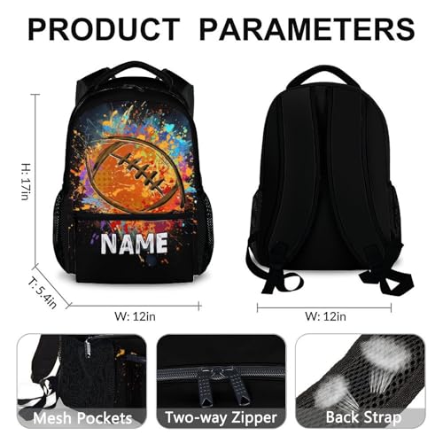 Boys School Backpack Personalized Kids Football Backpacks Bookbag Back to School Supplies, Custom Name Cool Sport Back Pack for Travel Camping Casual (17 Inches) - color: Color 2-1