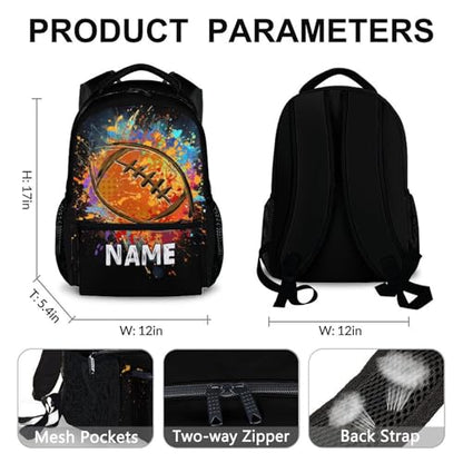 Boys School Backpack Personalized Kids Football Backpacks Bookbag Back to School Supplies, Custom Name Cool Sport Back Pack for Travel Camping Casual (17 Inches) - color: Color 2-1
