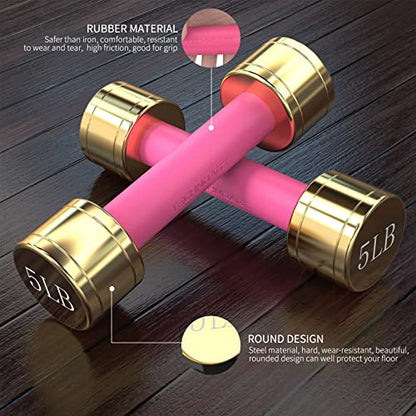 TECHNOAGE Round Dumbbell Sets with Steel Handle, Odorless Neoprene rubber Handle Cover - color: Rose