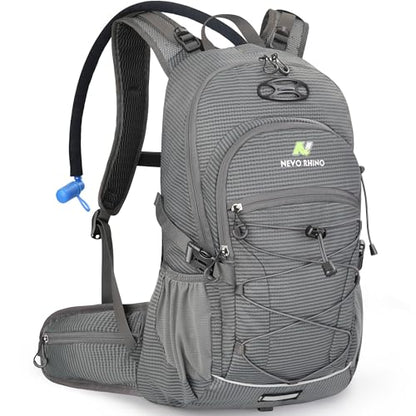 N NEVO RHINO Hydration Backpack with Water Bladder 3L, Hiking Backpack with Rain Cover, Insulation Water Daypack for Cycling Biking - color: gray