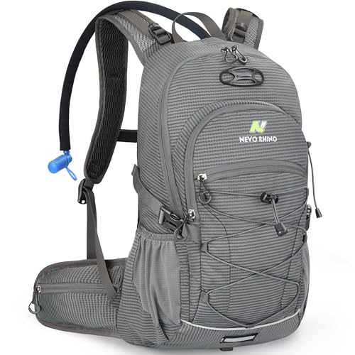 N NEVO RHINO Hydration Backpack with Water Bladder 3L, Hiking Backpack with Rain Cover, Insulation Water Daypack for Cycling Biking - color: gray