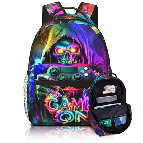 Gaming School Backpack for Boys Game Boys Backpack for Kids Children Teens Elementary Middle School Students Ages 6-18 Video Game Bookbag Travel Back Pack - color: Cool Game Skull