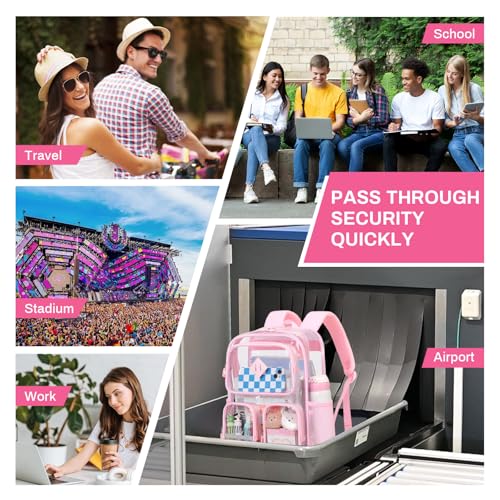 Clear Backpacks for School Heavy Duty Clear Bookbag Stadium Events Transparent Back Pack Kids, Pink - color: Pink