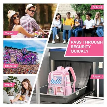 Clear Backpacks for School Heavy Duty Clear Bookbag Stadium Events Transparent Back Pack Kids, Pink - color: Pink