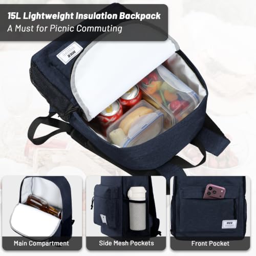 MIER Insulated Backpack Cooler Small Leakproof Lightweight Cute for Women Men to Work, Picnics, Camping, Park Day Trips, 15 L - color: Dark Blue
