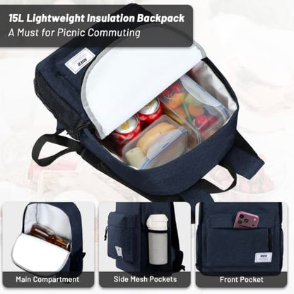 MIER Insulated Backpack Cooler Small Leakproof Lightweight Cute for Women Men to Work, Picnics, Camping, Park Day Trips, 15 L - color: Dark Blue