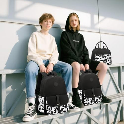 Bluboon Backpack for School Teen Girls Bookbags with Lunch Bag & Pencil Case Aesthetic Water Resistant School Bags for Kids - color: Cow Print
