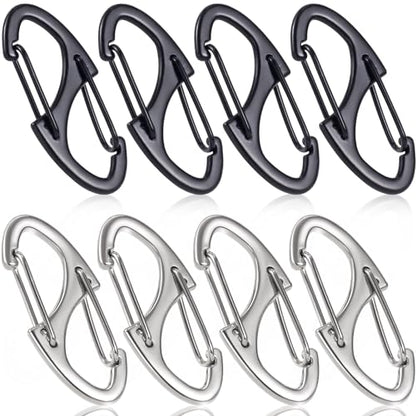 HINZIC 8Pcs Zipper Clip Anti Theft Deterrent, Dual Opening Safety Zipper Pull Replacement, S Carabiner Clips for Backpacks Traveling Camping Suitcases - color: 8pcs-Black & Silver