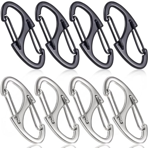 HINZIC 8Pcs Zipper Clip Anti Theft Deterrent, Dual Opening Safety Zipper Pull Replacement, S Carabiner Clips for Backpacks Traveling Camping Suitcases - color: 8pcs-Black & Silver