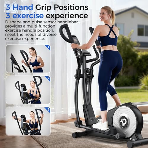 pooboo Elliptical Machine, Elliptical Exercise Machine with 16-Level Resistance&Quiet Magnetic Driving System, Elliptical Machine for Home with LCD Monitor - color: 17IN-Stride Gray