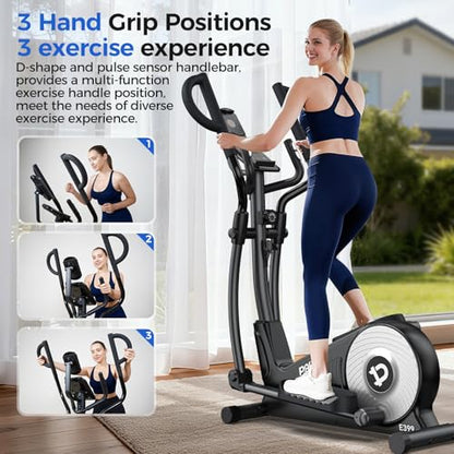 pooboo Elliptical Machine, Elliptical Exercise Machine with 16-Level Resistance&Quiet Magnetic Driving System, Elliptical Machine for Home with LCD Monitor - color: 17IN-Stride Gray