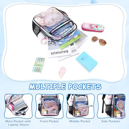 Clear Backpack for girls, 3PCS Heavy Duty Thick TPU Clear Bookbag, Transparent Bookbag Stadium Events, See Through Large Ergonomic Backpack for School Kids Women Travel Security College Concert - color: 3 Pcs Black