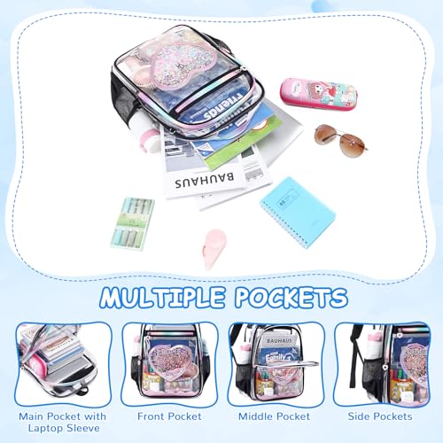 Clear Backpack, Heavy Duty Thick TPU Clear Bookbag, Transparent Bookbag Stadium Events, See Through Large Ergonomic Backpack for School Kids Girls Women Travel Security College Concert, Black - color: Black
