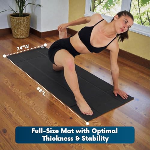 Foldable Yoga Mat Thick, in 6 Combinations; Greater Support and Protection for Joints, Body Alignment System, and Sections for Hands and Feet. Non-slip texture and water-resistant - color: Black