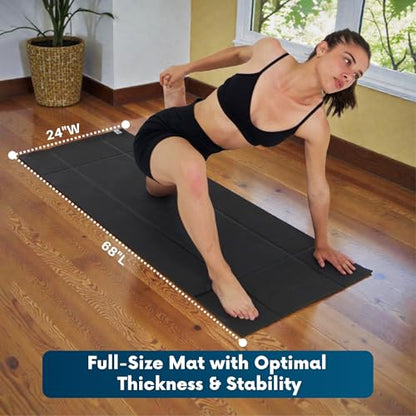 Foldable Yoga Mat Thick, in 6 Combinations; Greater Support and Protection for Joints, Body Alignment System, and Sections for Hands and Feet. Non-slip texture and water-resistant - color: Black
