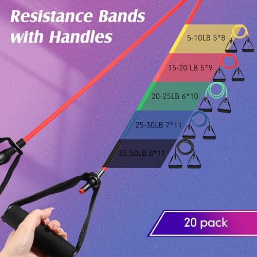 Shappy 20 Pcs Resistance Bands with Handles Exercise Tube from 5 to 50 Pounds Resistance Tubes with Handles Workout Stretch Bands for Exercise Physical Therapy Workouts Fitness