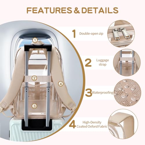Cusangel XL TPU Clear Backpack Heavy Duty for Stadiums,18in School Bookbag Teens 15+ boys Girls and Adults Multi-Pocket Design & Reinforced Stitching(Gold-18inch) - color: Gold-18inch