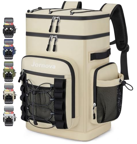 Insulated Cooler Backpack, 35L Leakproof Backpack with Double Compartments for Men & Women, Large Lunch Cooler for Camping, Beach, Travel, Picnic, Up to 48 Cans - color: Beige