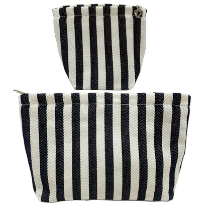 getgto 2 Pcs Makeup Bags, Large Cosmetic Bag Travel Toiletry Bag Organizer for Women, Embroidery Craft, Stripe Makeup Bag Small Cosmetic Pouch Purse with Zipper Gifts for Girls Teen - color: Black and white stripe
