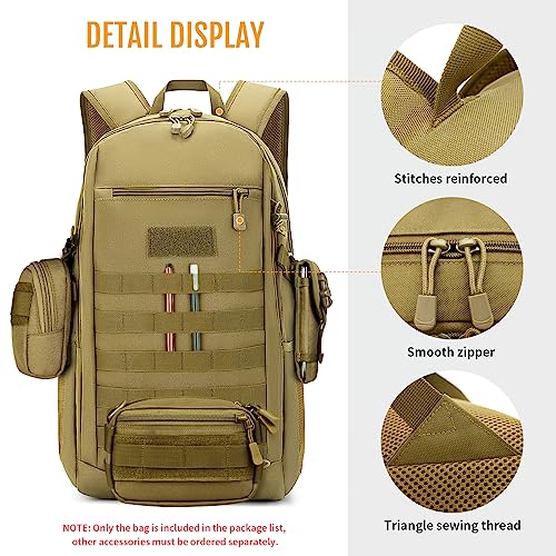 HUNTVP 10L/20L/30L Tactical Backpack Military MOLLE Backpack Rucksack Gear Tactical Assault Pack for Hunting Camping Trekking (30L-Dark Brown) - color: Dark Brown, size: 30L