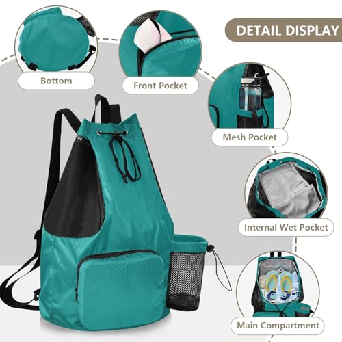 ODAWA Sport Backpack Teal Green Drawstring Backpacks with Water Bottle Pocket for Gym - color: Teal Green