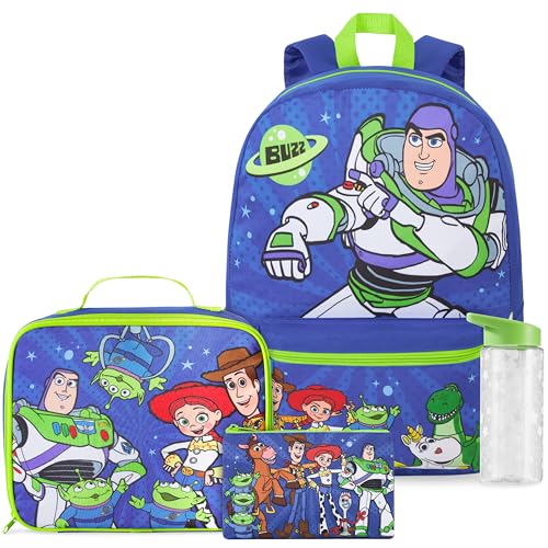 Get Trend Disney Toy Story Boys 4 Pc Backpack Set with 18in Bookbag, Lunch Bag, Water Bottle, Pencil Case, Gifts for Boys (Blue Toy Story) - color: Blue Toy Story