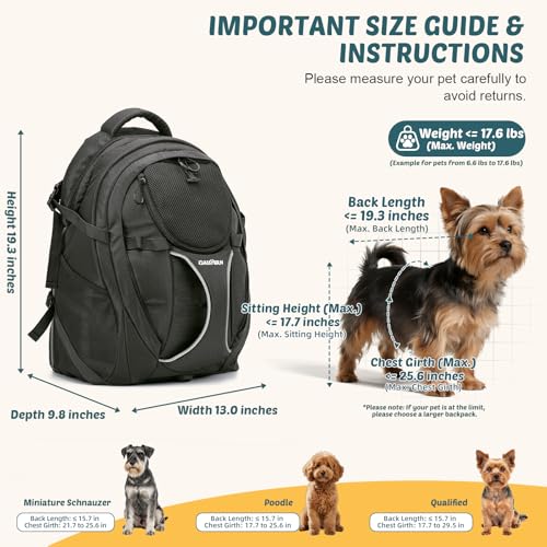 Dog Backpack Carrier for Hiking, Pet Travel Bag up to 18 lbs, 2-in-1 Foldable Cat Backpack with Laptop Compartment, Reinforced Ventilated 600D Nylon Rucksack for Walking Camping Commuting - color: Black