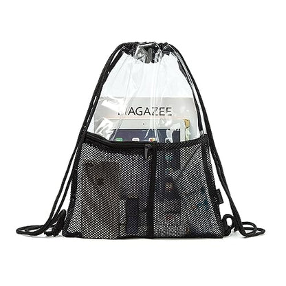 BORMELUN Clear Drawstring Backpack - Stadium Approved String Cinch Bag for Gym, Concerts, Clear Bag with Adjustable Straps Transparent